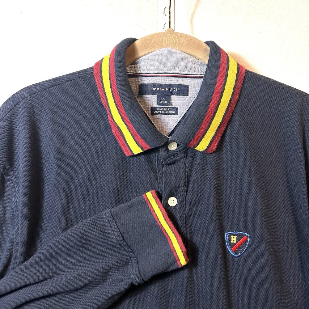 Tommy Hilfiger L‎ Large Long Sleeve Rugby Shirt Polo Preppy Crest Golf 90s